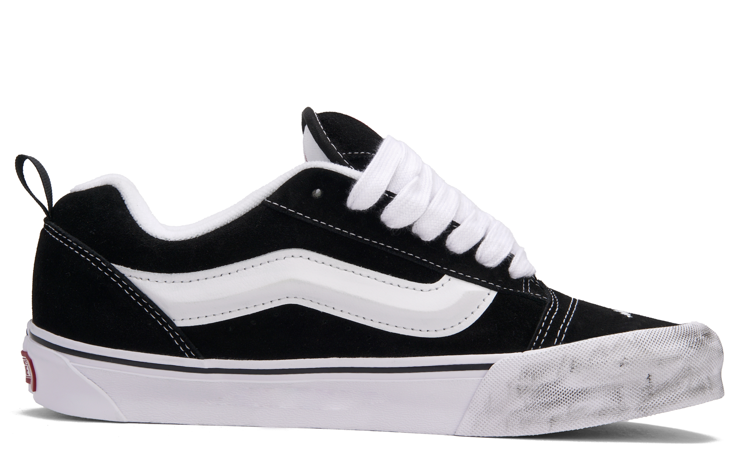 Vans Knu Skool Black And White Track Abrasion Resistant Low top Skateboard Shoes Unisex Black White