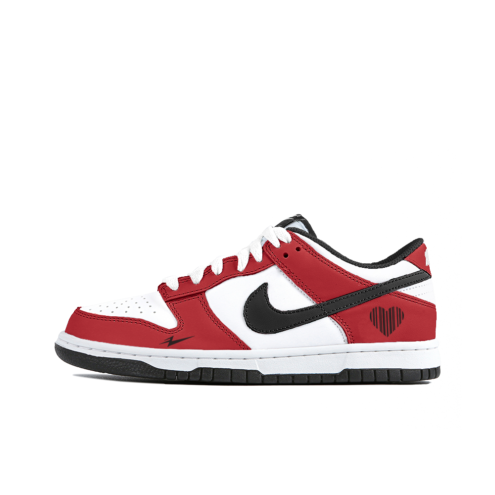 Nike Dunk Anti-Slip Wear-Resistant Low-Top Skateboard Shoes Unisex Black White Red