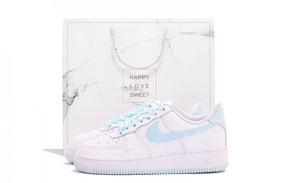 Nike Air Force 1 Coverage Abrasion Resistant Low top Skateboard Shoes Women's White Blue