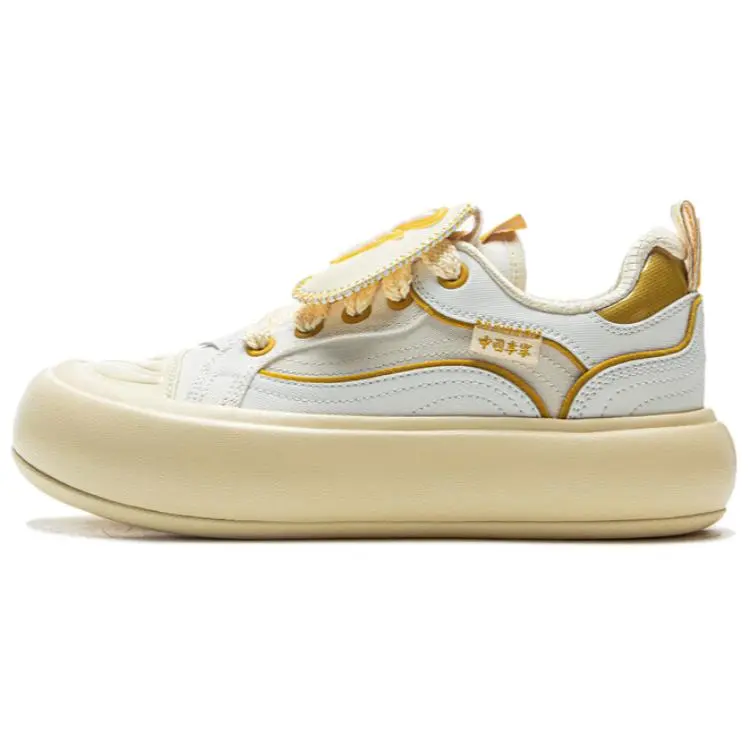 LiNing Puff Platform Skateboard Shoes Women's Low top Ivory/Pudding Yellow/Beeswax Yellow