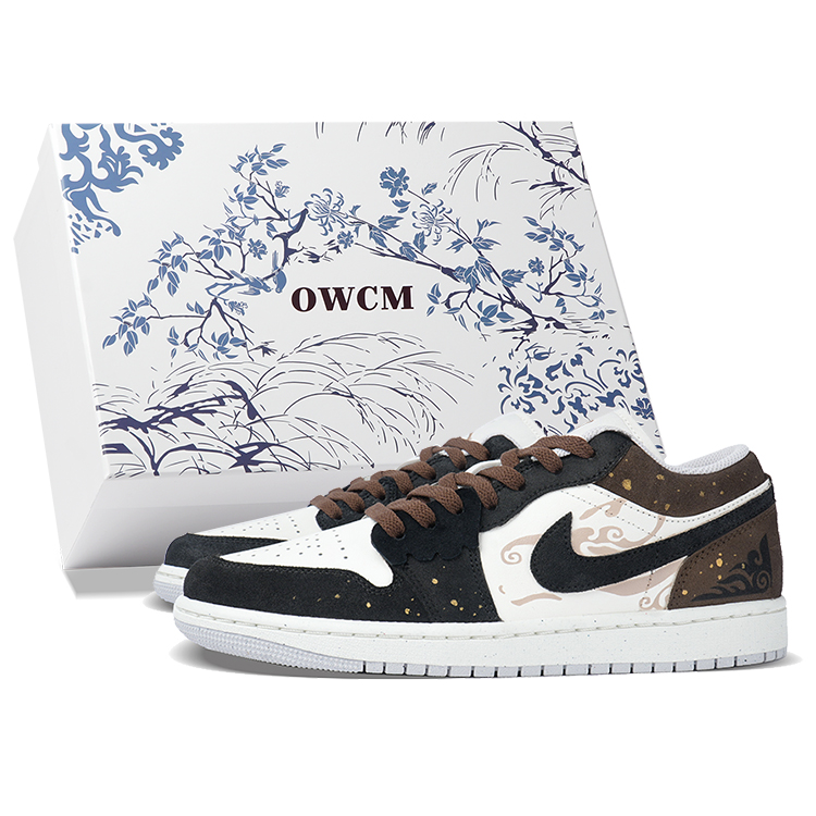 Jordan Air Jordan 1 Anti Slip Wear Resistant Low Top Skateboard Shoes Unisex Black Brown