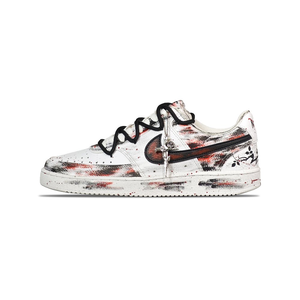 Nike Court Vision 1 Anti Slip Wear Resistant Low Top Skateboard Shoes Men's Black White Red