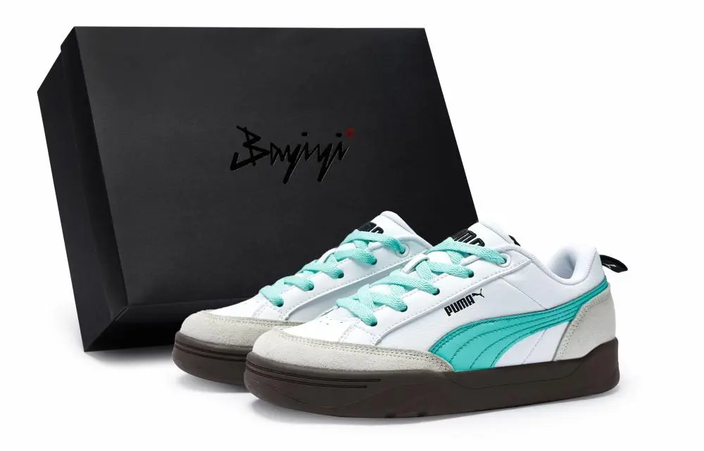 PUMA Park Lifestyle Rushing Flow Slip Resistant Low Top Skateboard Shoes Unisex White Gray Tiffany