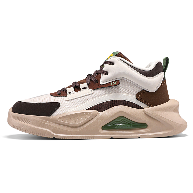 361° Jincheng Slip Resistant Height Increasing High Top Skateboard Shoes Men's White Brown