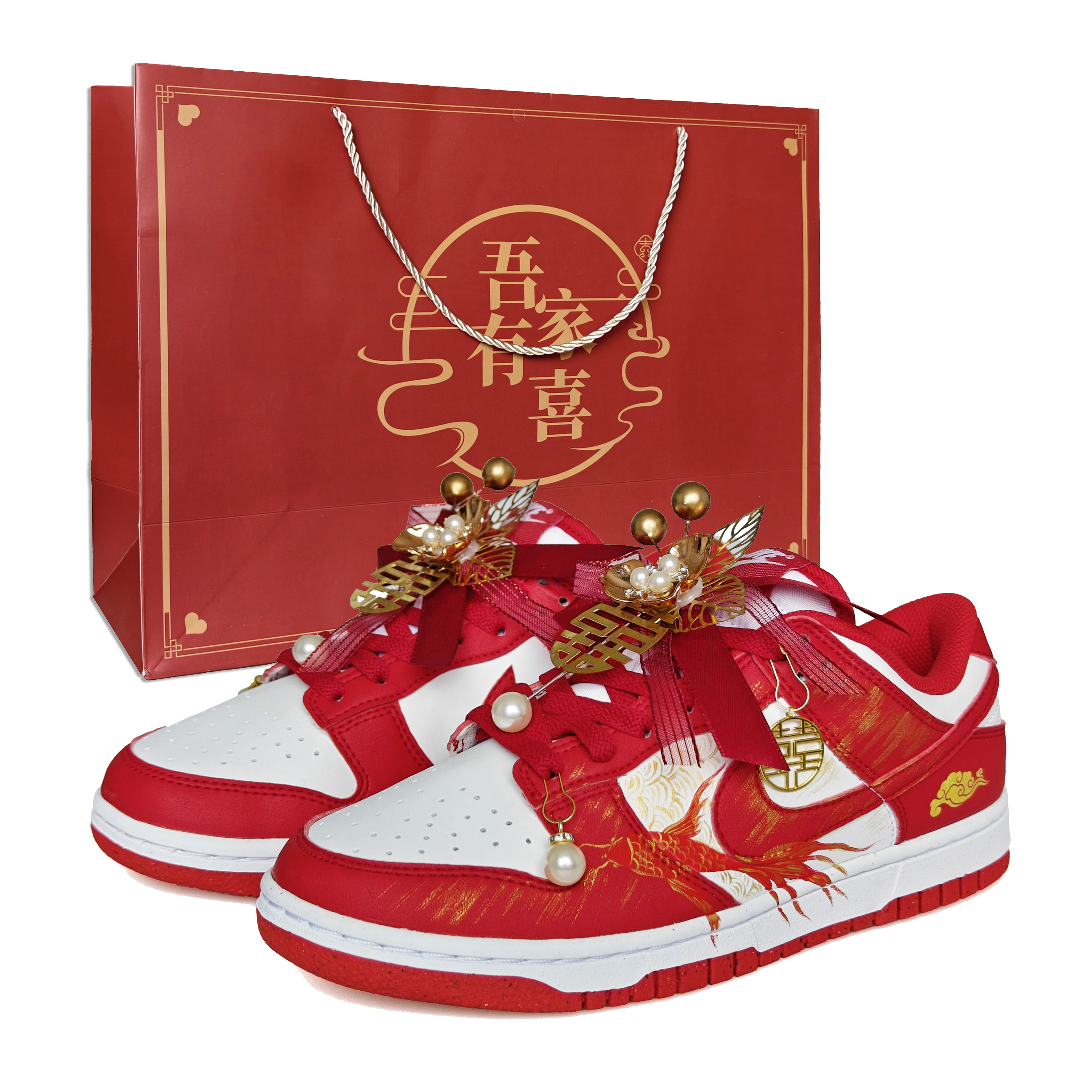 Nike Dunk Abrasion Resistant Low top Skateboard Shoes Unisex Red White