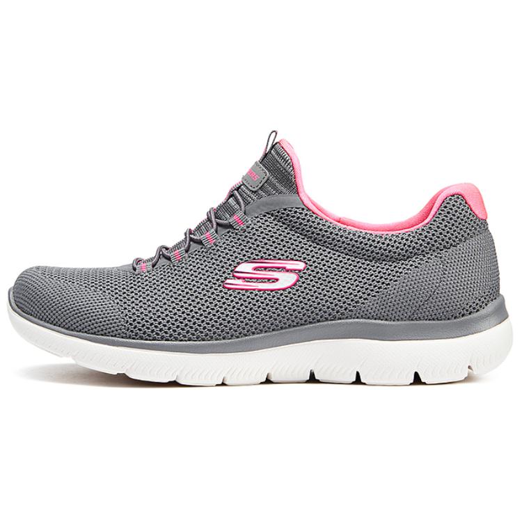 Skechers Cushioning Wear Resistant Low Top Running Shoes Women's Gray Pink Red