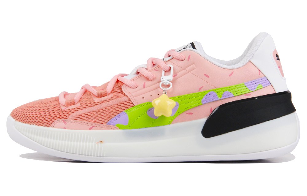 PUMA Clyde Hardwood Abrasion Resistant Shock Absorbers Low Top Basketball Shoes Men's Pink Green Purple