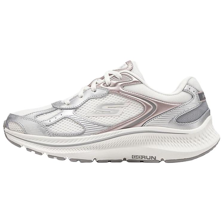 Skechers Women's GO Series Cushioning, Breathable, And Resilient Design Low Top Running Shoes Women's White Silver Pink