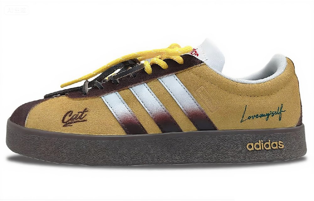 Adidas VL COURT 2.0 Abrasion Resistant Low Top Skateboard Shoes Unisex Brown Yellow