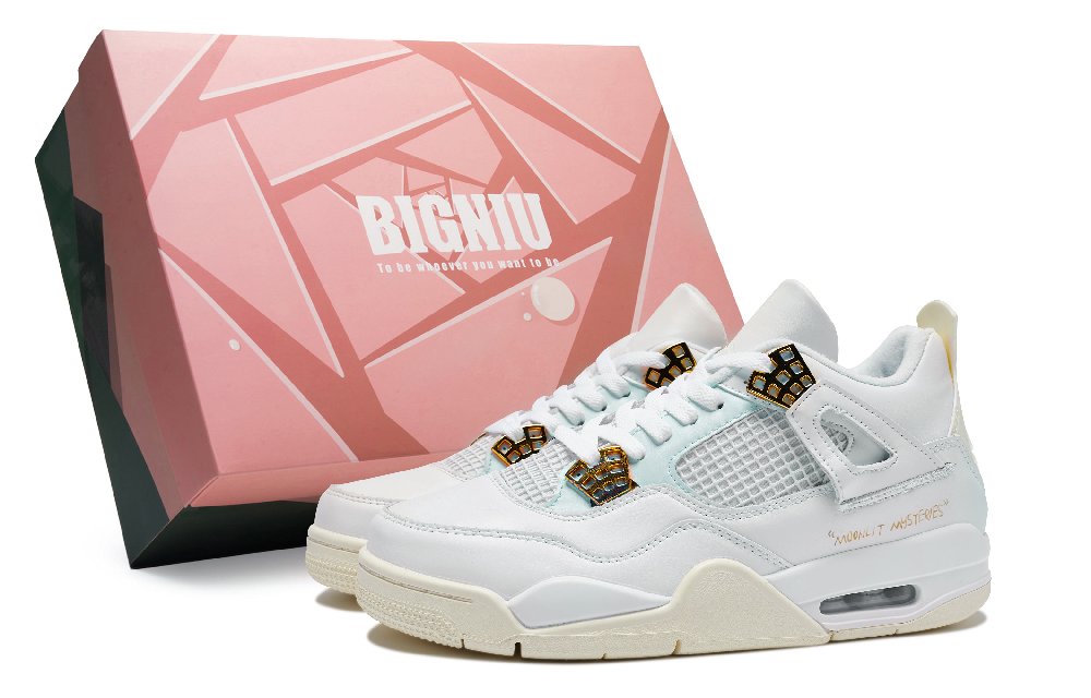 Jordan Air Jordan 4 Wear-Resistant Mid-Top Vintage Basketball Shoes Women's White Cyan