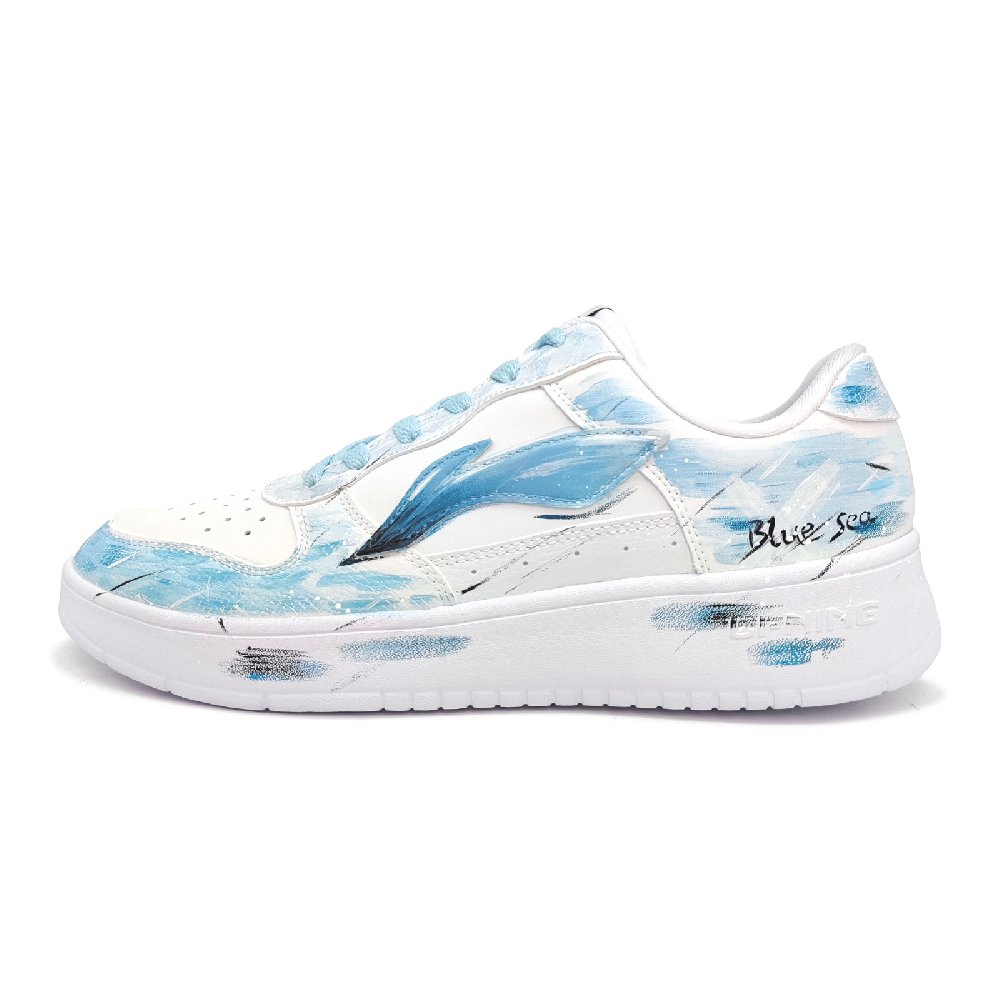 LiNing Pontoon Boats Abrasion Resistant, Lightweight, And Breathable Low top Skateboard Shoes Unisex White Blue