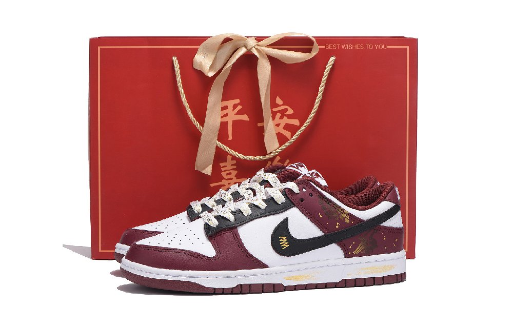 Nike Dunk Anti-Slip Wear-Resistant Low-Top Skateboard Shoes Unisex Black Red