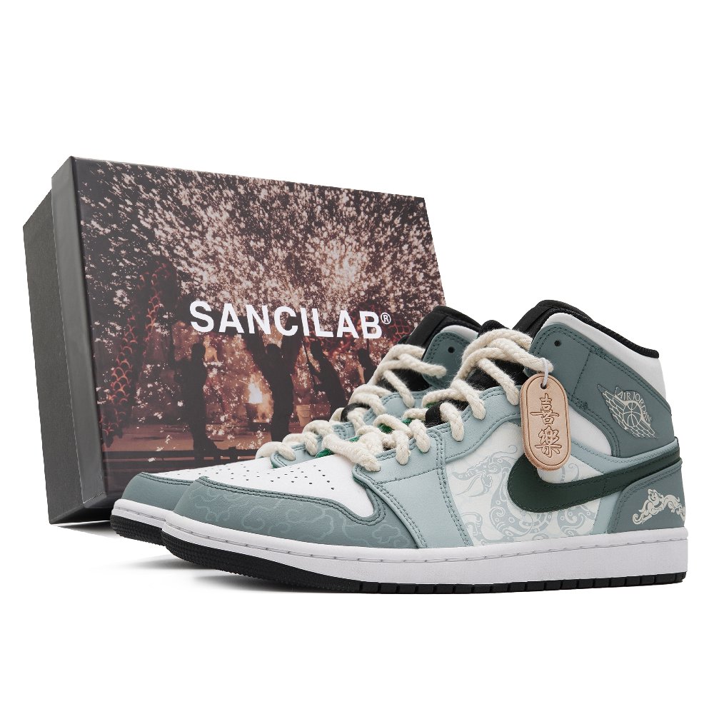 Jordan Air Jordan 1 Mid Top Vintage Basketball Shoes Men's Gray Green
