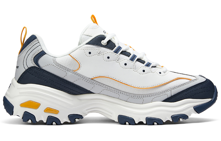 Skechers D'LITES 1.0 Cushioning Wear-Resistant Low-Top Casual Shoes Men's White Gray Yellow