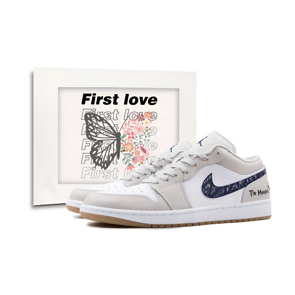 Jordan Air Jordan 1 Abrasion Resistant Support Balance Low Top Vintage Basketball Shoes Unisex Gray White
