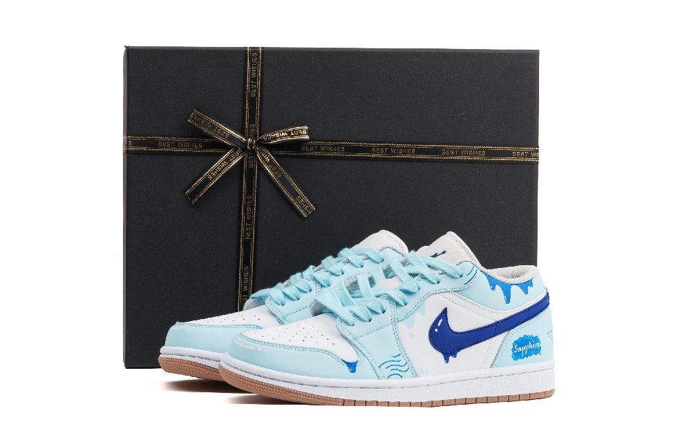Jordan Air Jordan 1 Cushioning, Wear Resistant Low Top Vintage Basketball Shoes Unisex Sky Blue