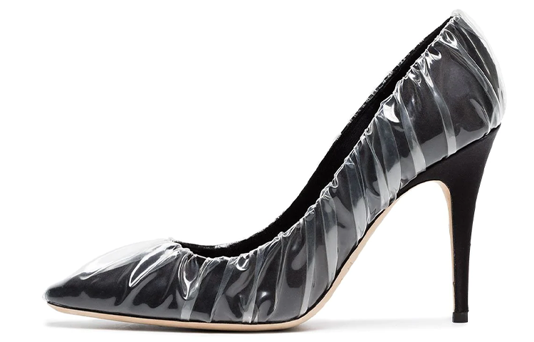 OFF WHITE C/O Jimmy Choo Black Anne 100 Pvc Wrapped Satin Pumps