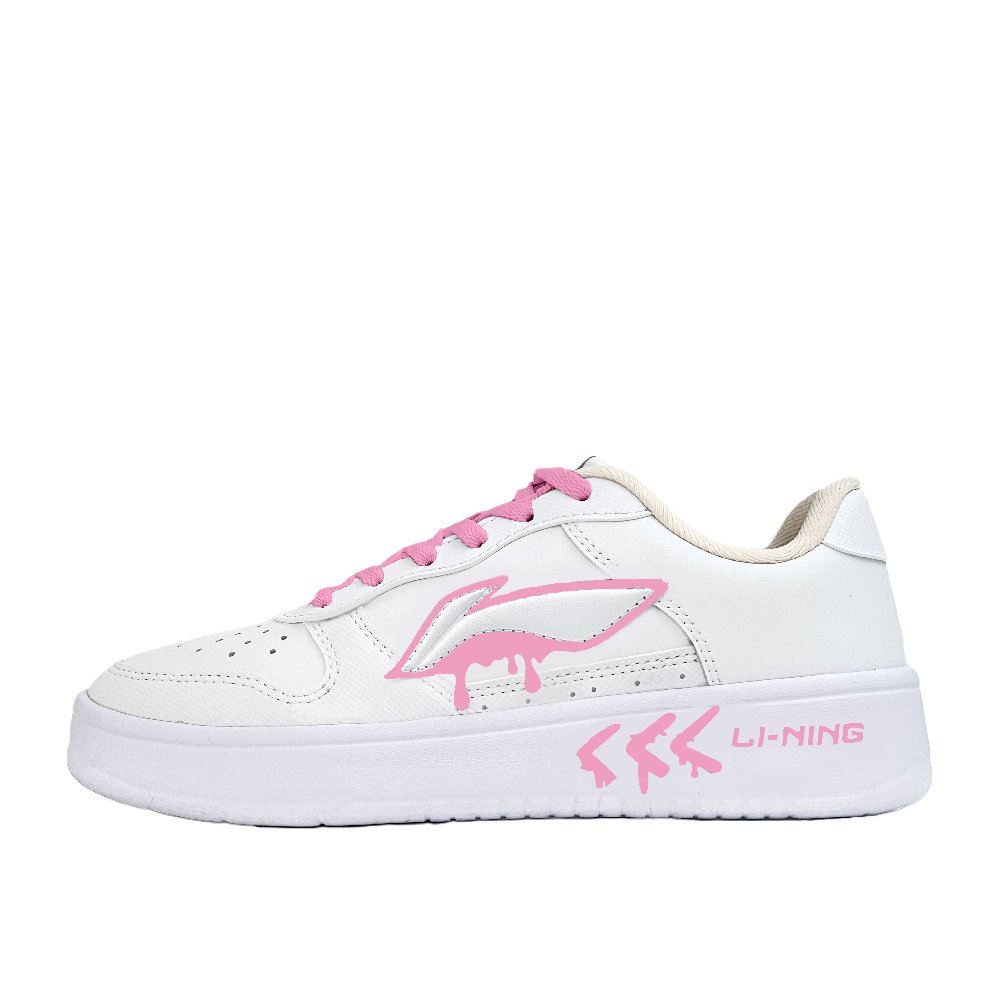 LiNing Pontoon Boats Water-Resistant Wear-Resistant Breathable Low-Top Skateboard Shoes Women's Pink White