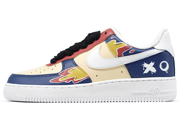Nike Air Force 1 Anti Slip Wear Resistant Low Top Skateboard Shoes Men's Blue Yellow Red
