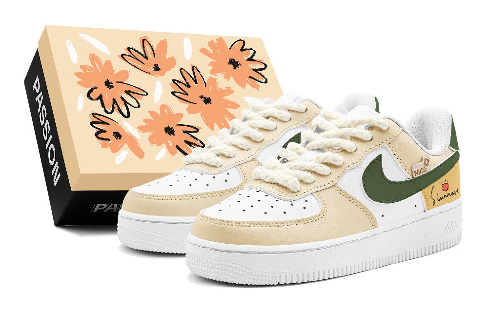 Nike Air Force 1 Anti-Slip Wear-Resistant Low-Top Skateboard Shoes Men's Yellow Green