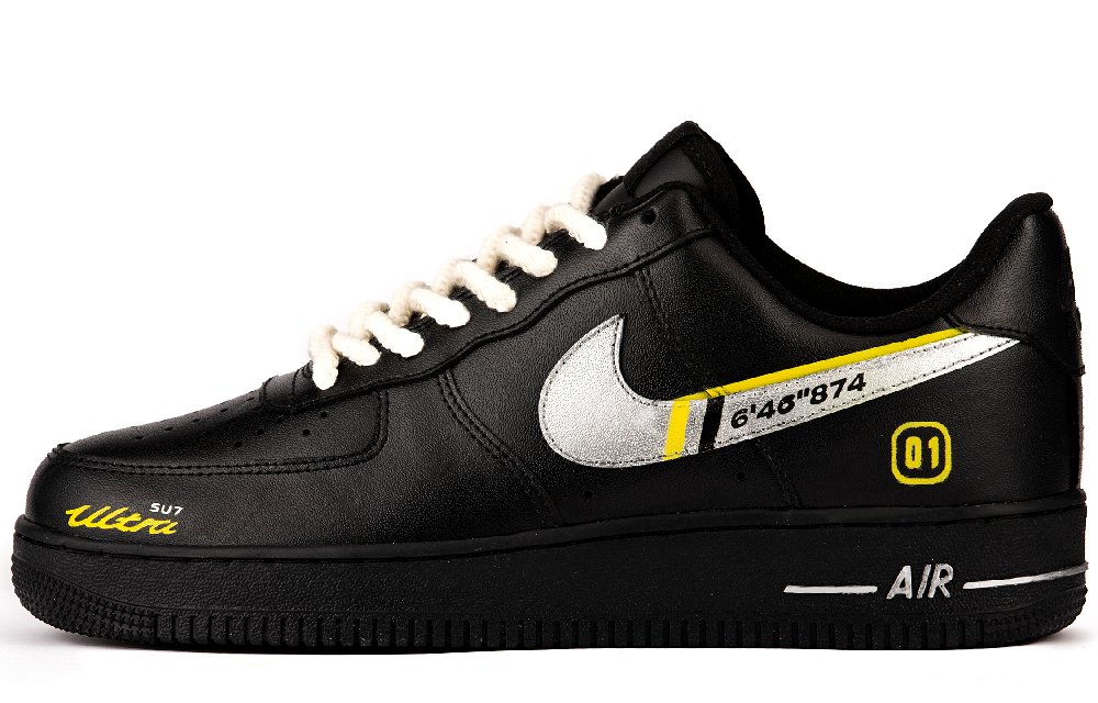 Nike Air Force 1 Abrasion Resistant Height Increasing Low Top Skateboard Shoes Men's Black Silver