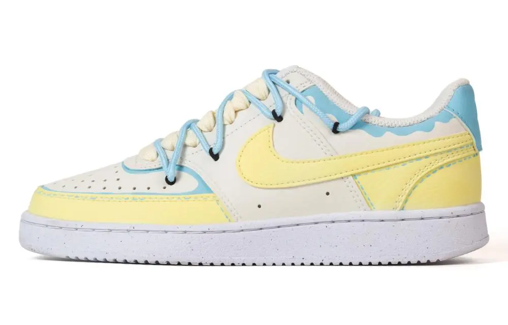 Nike Court Vision Low Abrasion Resistant Low top Skateboard Shoes Unisex Beige Yellow Blue