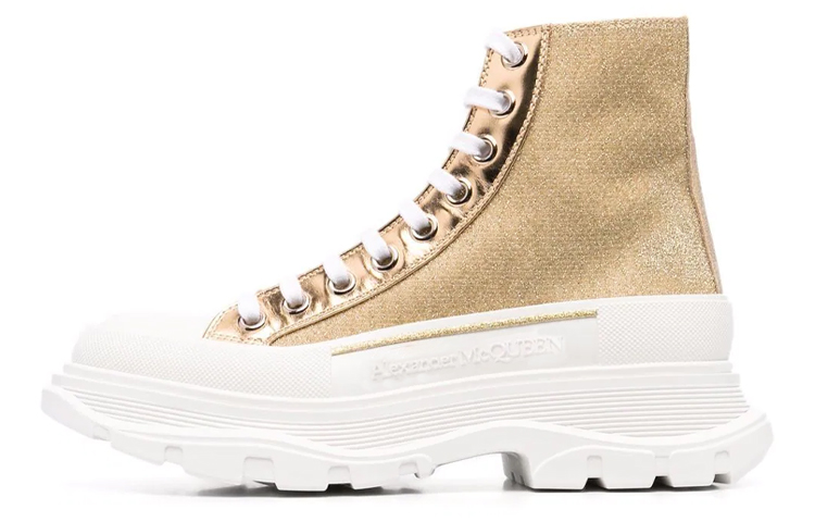 Alexander McQueen Glitter Tread Slick High Top Sneakers 'Gold White' Women's