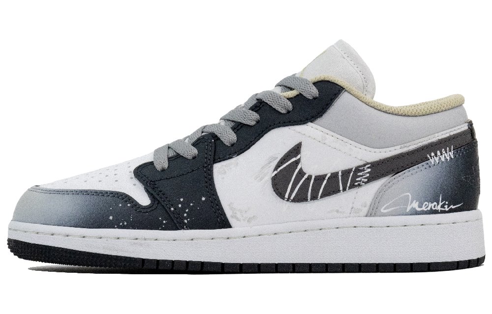 Jordan Air Jordan 1 Gray Domain Walker Abrasion Resistant Low Top Vintage Basketball Shoes Unisex Black White