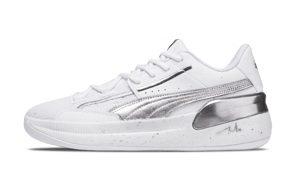 PUMA Clyde Hardwood Team Low Top Basketball Shoes Unisex Silver White