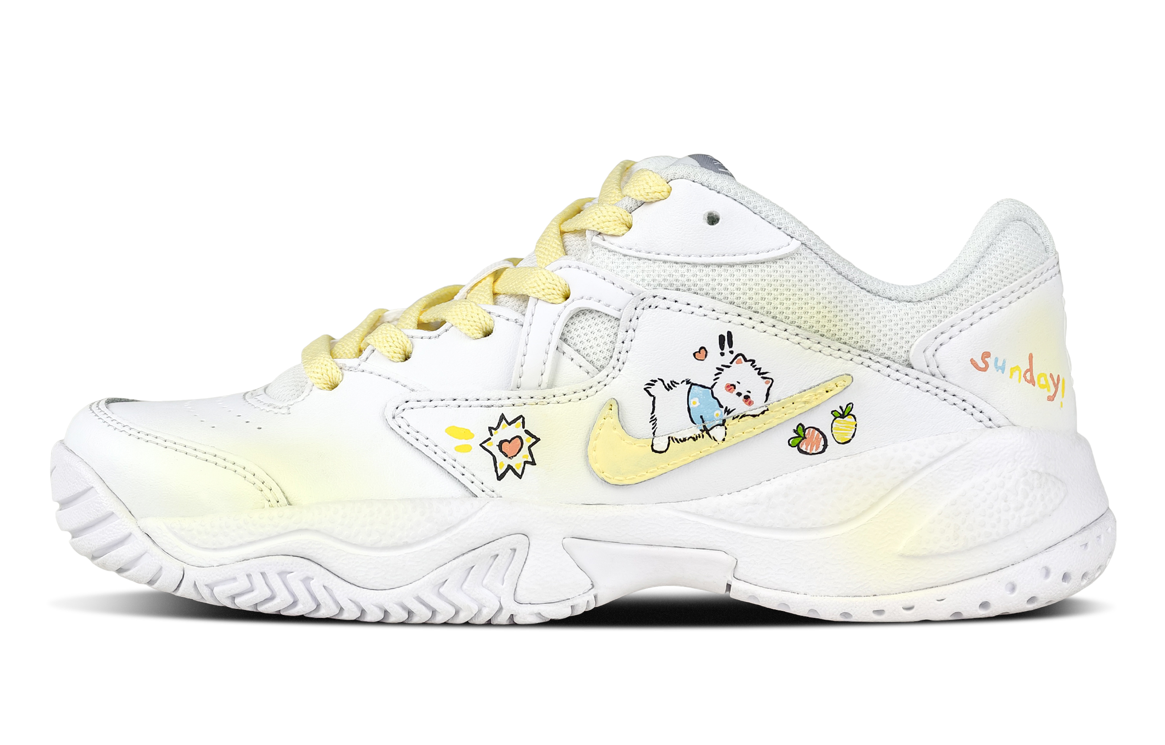 Nike Court Lite 2 Papa Kitten Special Box Abrasion Resistant Low top Tennis Shoes Women's White Yellow