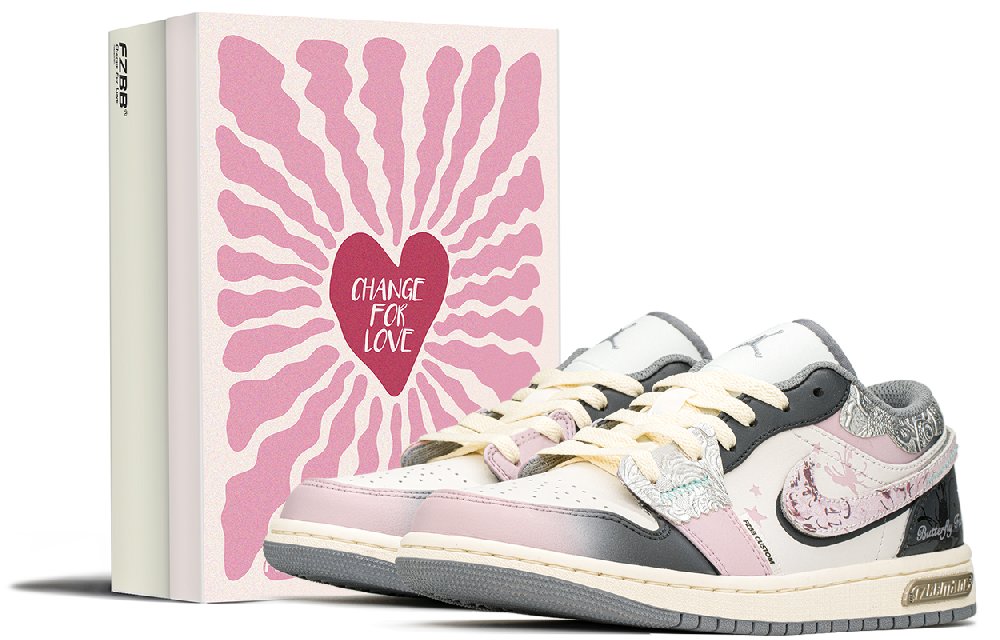 Jordan Air Jordan 1 Low-Top Vintage Basketball Shoes Silver Pink Gray GS