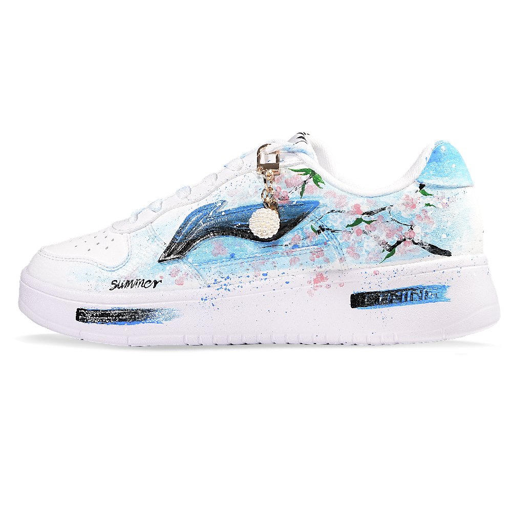 LiNing Pontoon Boats Slip Resistant Cushioning Abrasion Resistant Low Top Skateboard Shoes Unisex Blue White