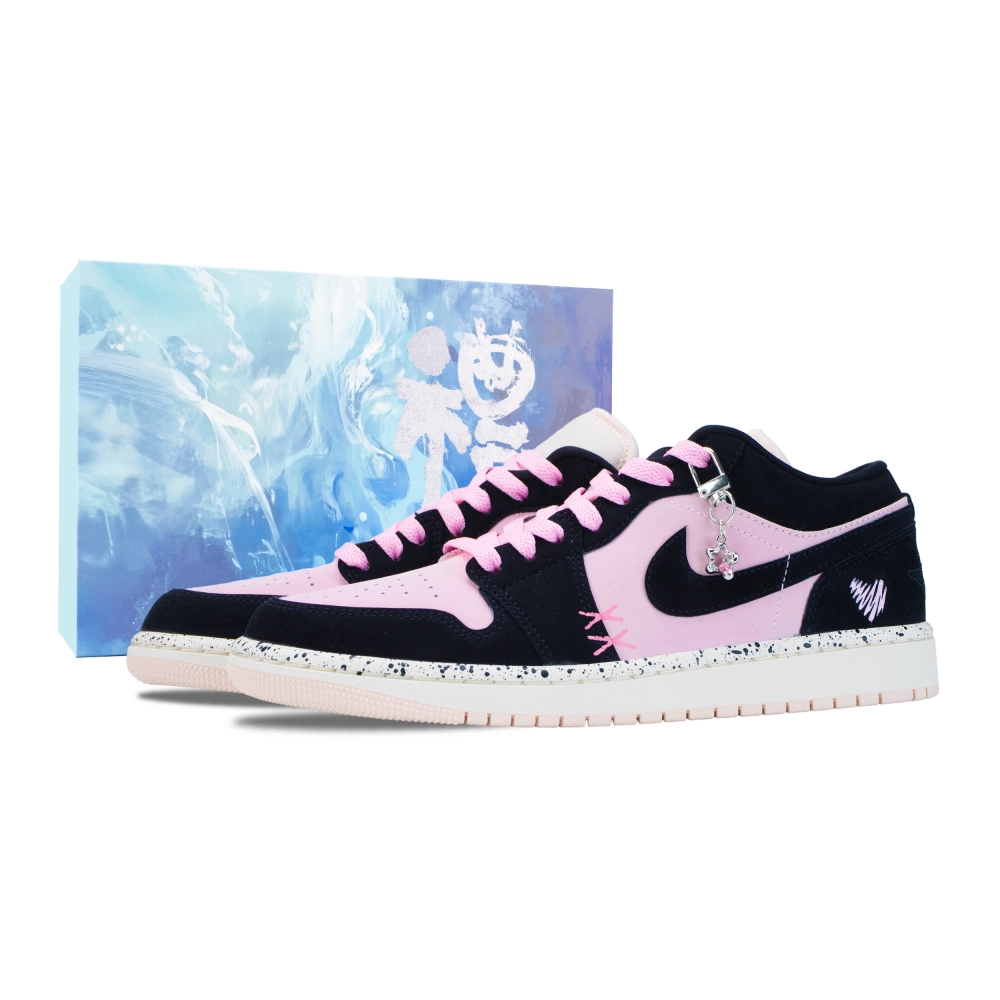 Jordan Air Jordan 1 Berry Pink Cheese Cushioning, Wear Resistant Low top Vintage Basketball Shoes Unisex Black Pink