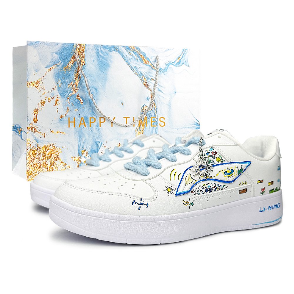 LiNing Pontoon Boats Slip Resistant, Abrasion Resistant, Lightweight Low Top Skateboard Shoes Unisex White Blue