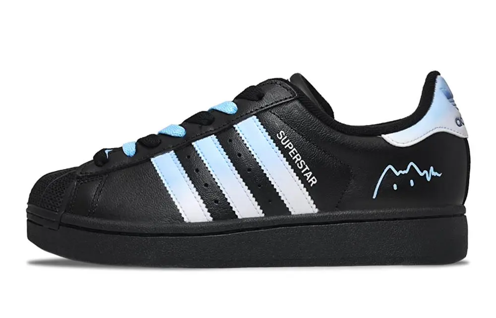 Adidas Originals Superstar 2 Dark Chocolate Meowth Abrasion Resistant Low top Skateboard Shoes Women's Black Blue