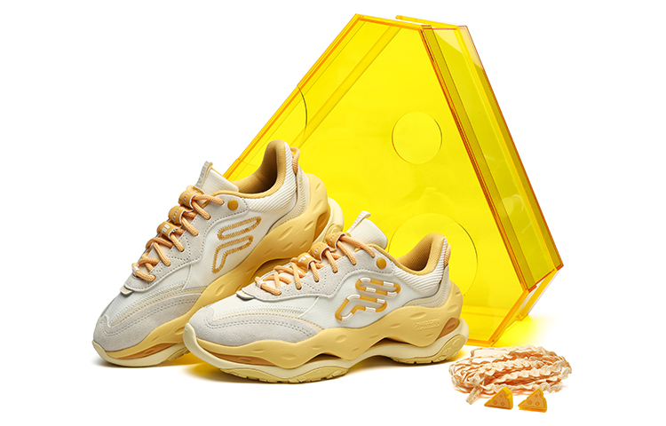 FILA FUSION Cheese Low Top Chunky Sneakers Women's Winter Day White Gold Apricot Yellow Special Shoe Box Set