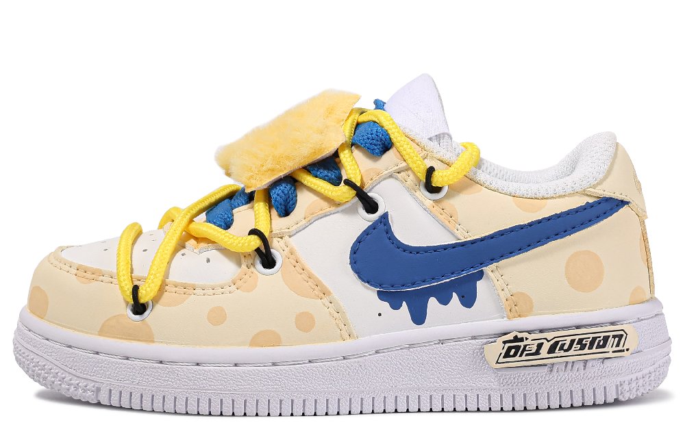 Nike Air Force 1 Low Top Skateboard Shoes Pre school Yellow Blue