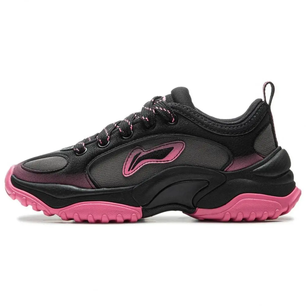 LiNing Cushioning, Abrasion Resistant, Height Increasing Low top Casual Shoes Women's Black Pink