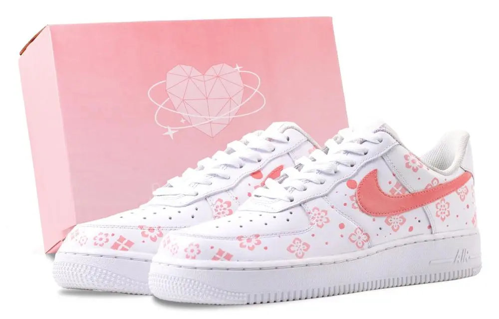Nike Air Force 1 Peach Blossom Branch In Full Bloom Abrasion Resistant Low top Skateboard Shoes Unisex White Pink