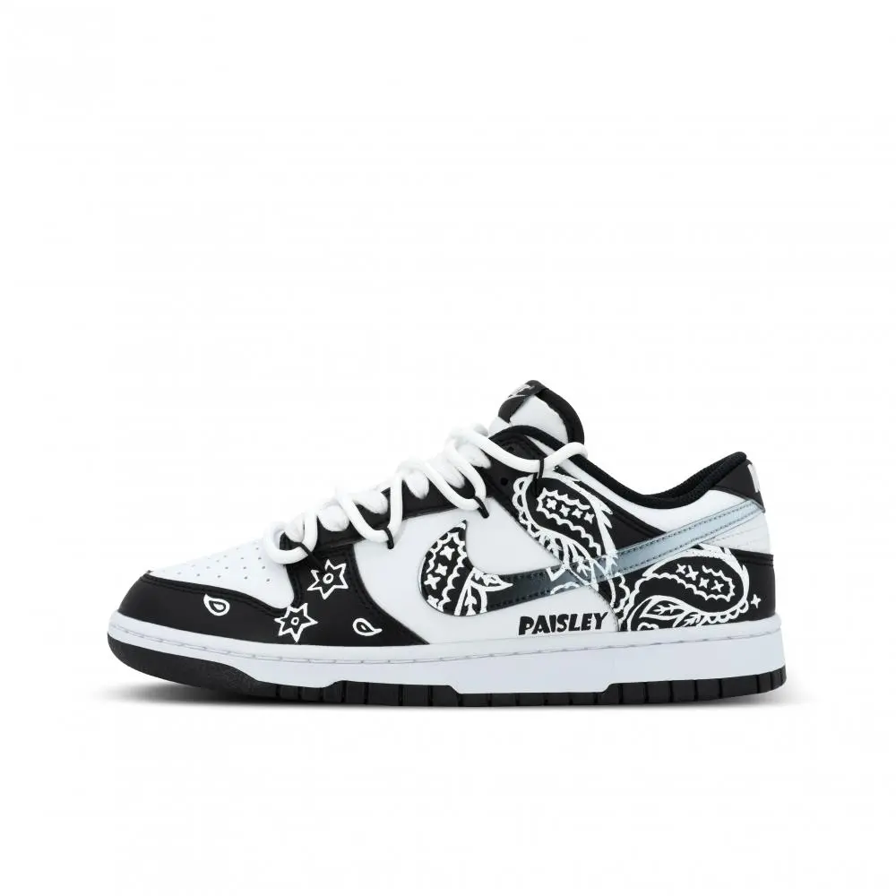 Nike Dunk Xingji Prankster XJDD Street Paisley Low top Skateboard Shoes Unisex Black White