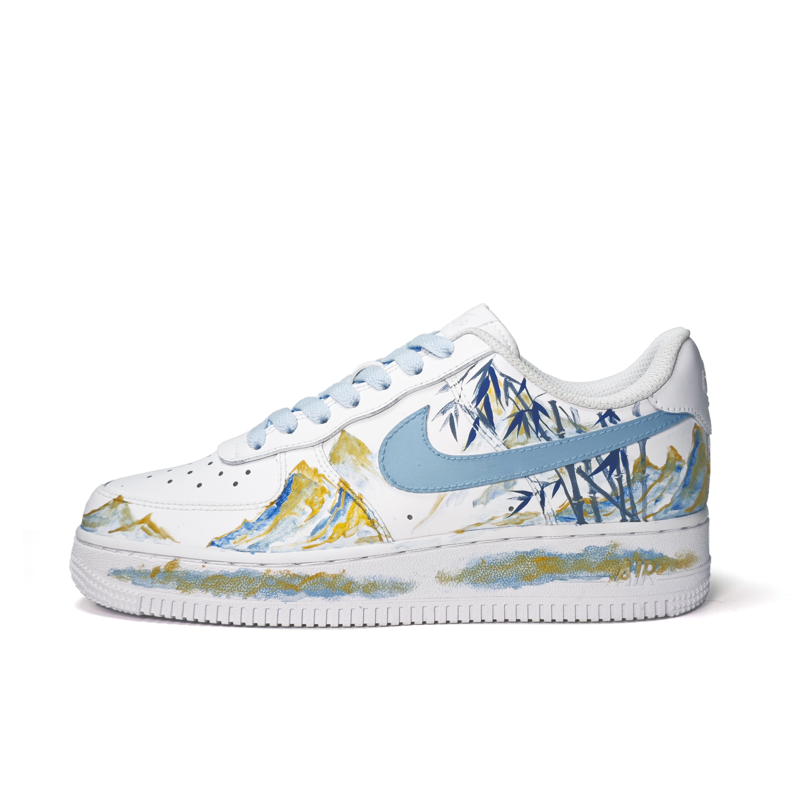 Nike Air Force 1 Orchid And Bamboo Abrasion Resistant Slip Resistant Low top Skateboard Shoes Unisex Gold Blue
