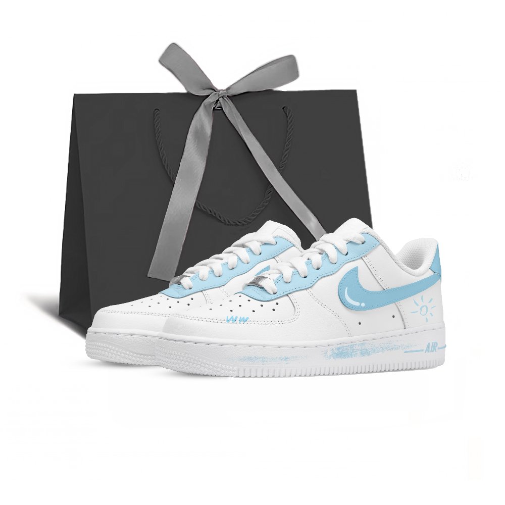 Nike Air Force 1 Ice Blue Summer Anti Slip Wear Resistant Low Top Skateboard Shoes Unisex White Blue