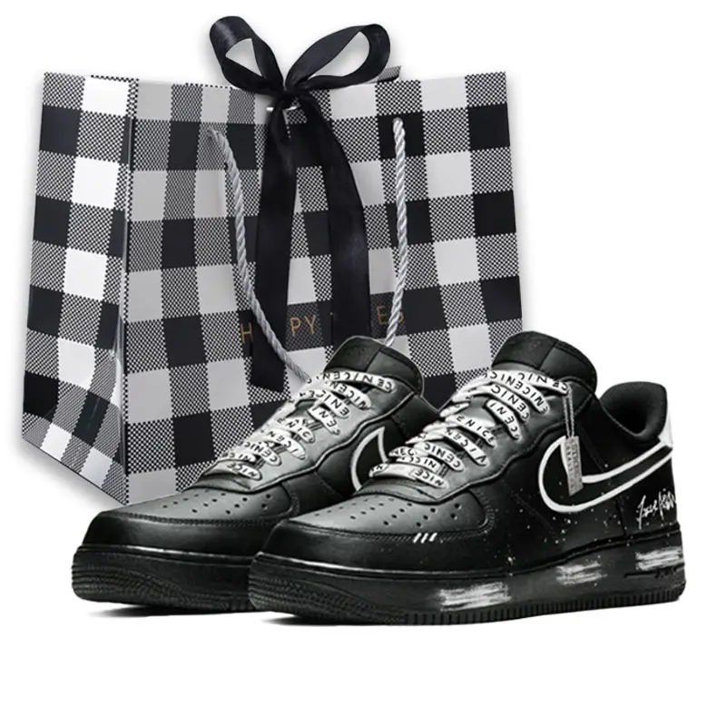 Nike Air Force 1 Blank, Black Warrior, Shopping Bag Abrasion Resistant Balance Low top Skateboard Shoes Unisex Black
