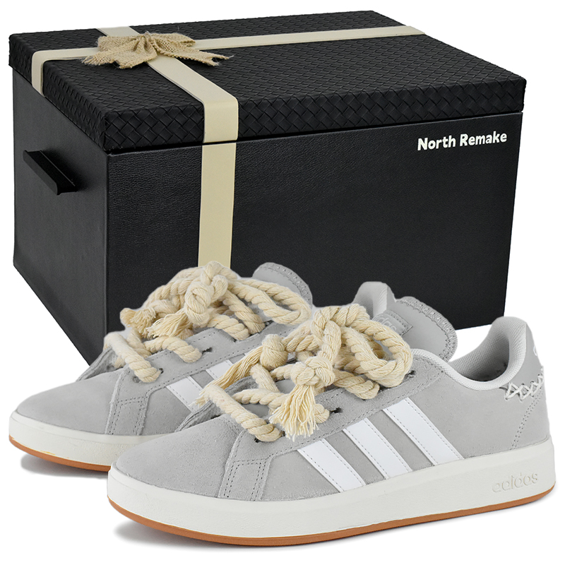 Adidas Grand Court Base 00s Gray Vintage Dust Low Top Skateboard Shoes Unisex Gray White