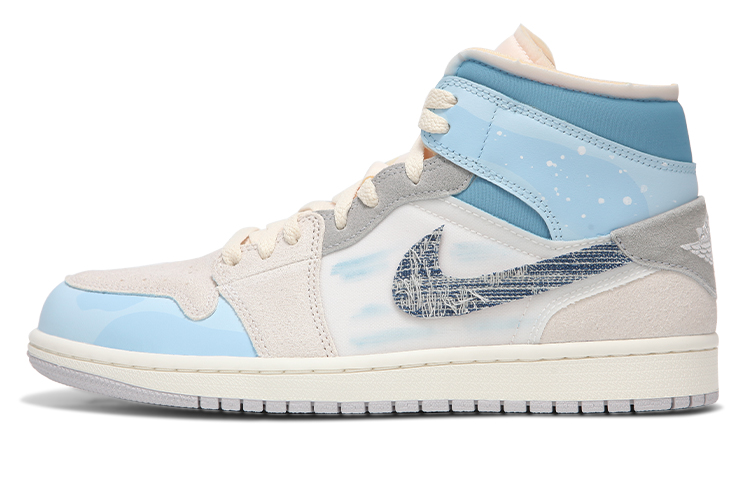 Jordan Air Jordan 1 Mid Slip-Resistant Mid-Top Vintage Basketball Shoes Women's Blue Gray