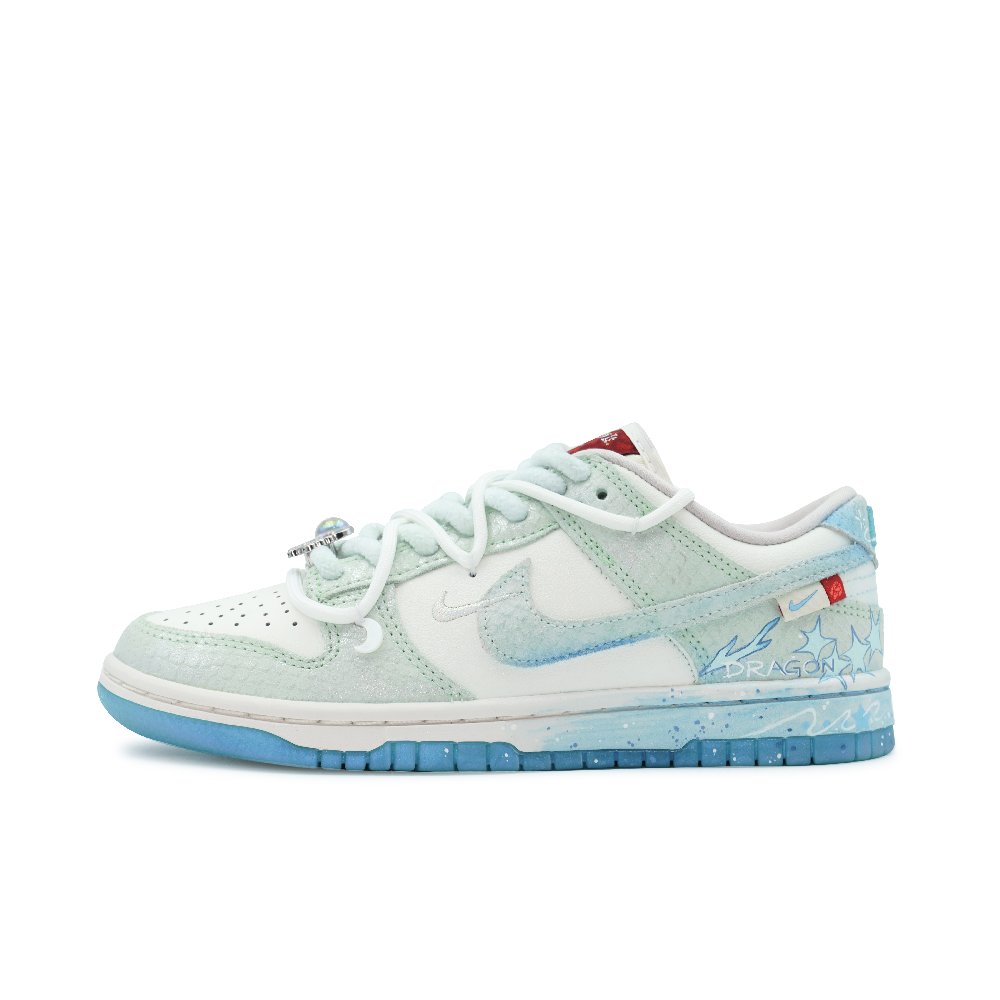 Nike Dunk Skateboard Shoes Women's Low-Top White/Green/Cyan/Blue/Silver