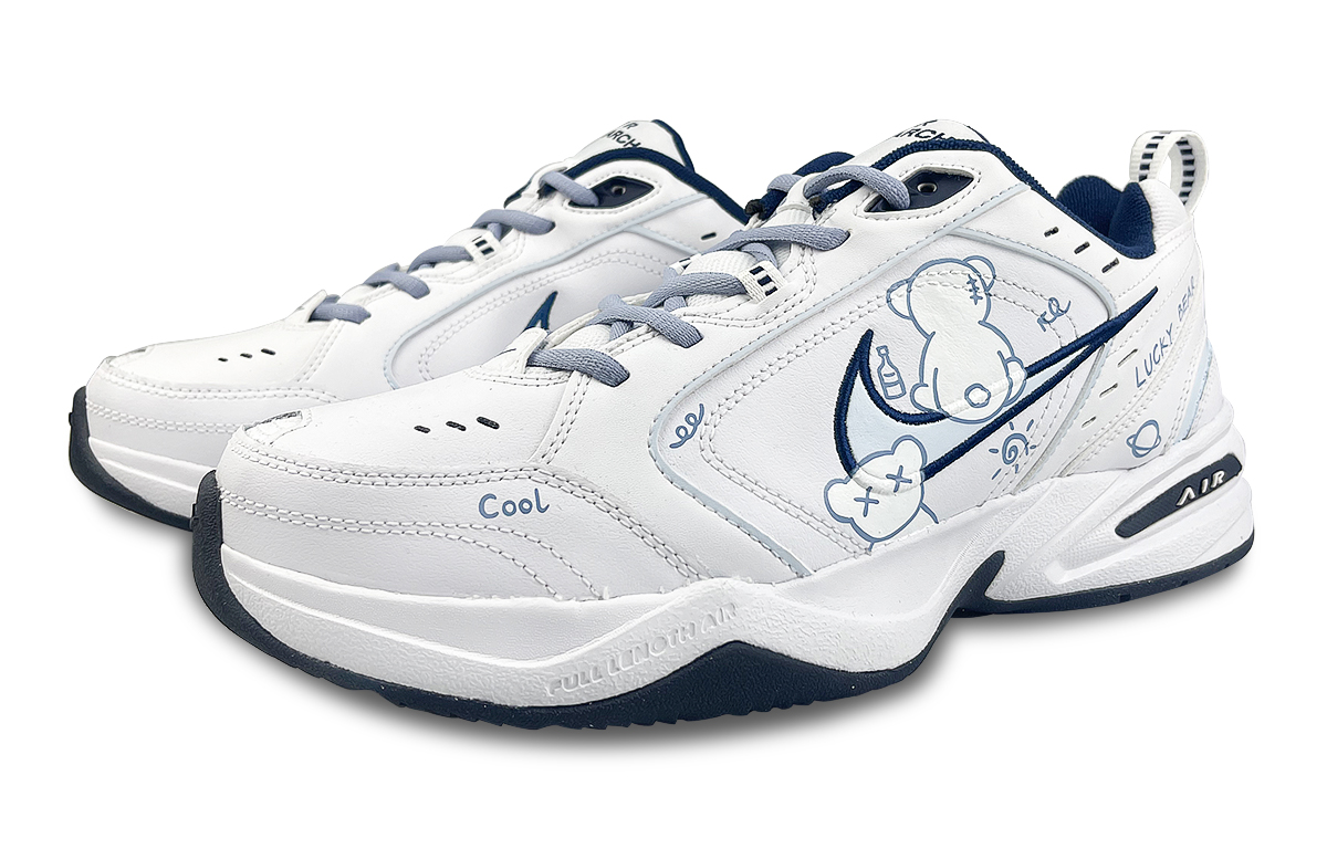 Nike Air Monarch 4 White Navy Slip-Resistant Height Increasing Low-Top Chunky Sneakers Unisex White Blue купить в интернет-магазине Yoocart с быстрой доставкой по России.