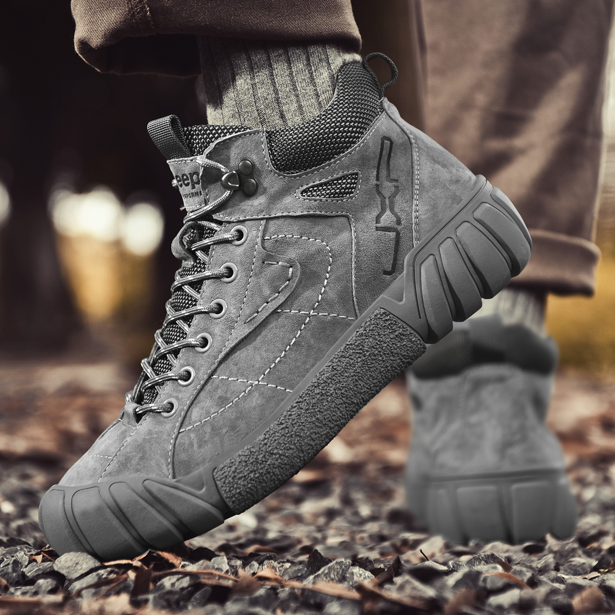Jeep Mid Top Outdoor Shoes Men's Gray купить в интернет-магазине Yoocart с быстрой доставкой по России.