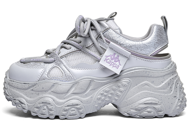 Kappa Anti-Slip Wear-Resistant Breathable Height Increasing Low-Top Chunky Sneakers Women's Gray Silver