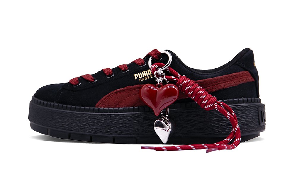PUMA Platform Trace Black Red Hot Girl Low Top Skateboard Shoes Women's Black Red